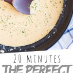 PINTEREST IMAGE with words "20 minutes the perfect cheese sauce" the perfect cheese sauce in a black skillet