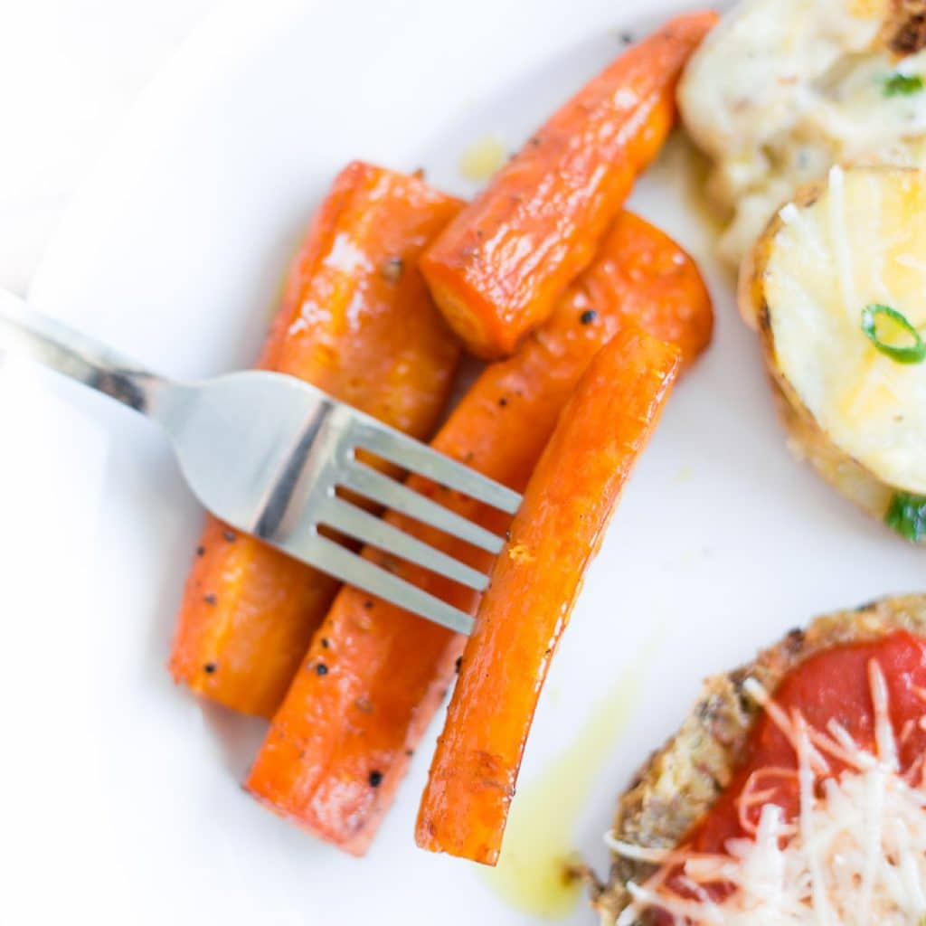 Honey Roasted Carrots on a white plate