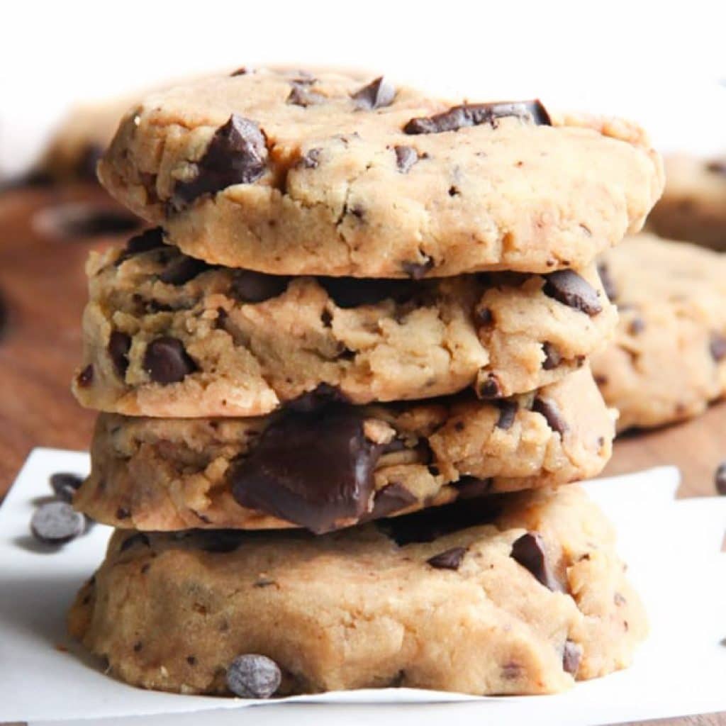 Best Vegan Chocolate Chip Cookies stacked four high