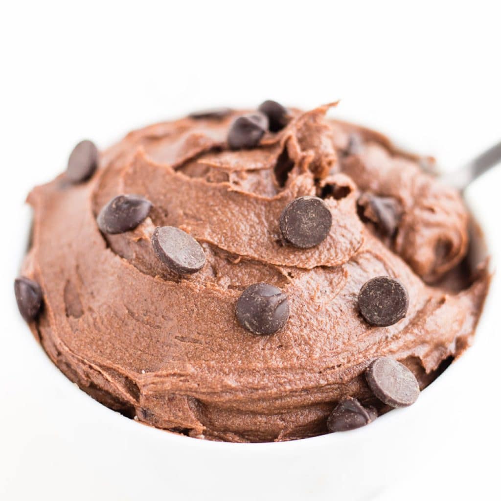 Gluten Free Double Chocolate Chip Cookie Dough with chocolate chips on top