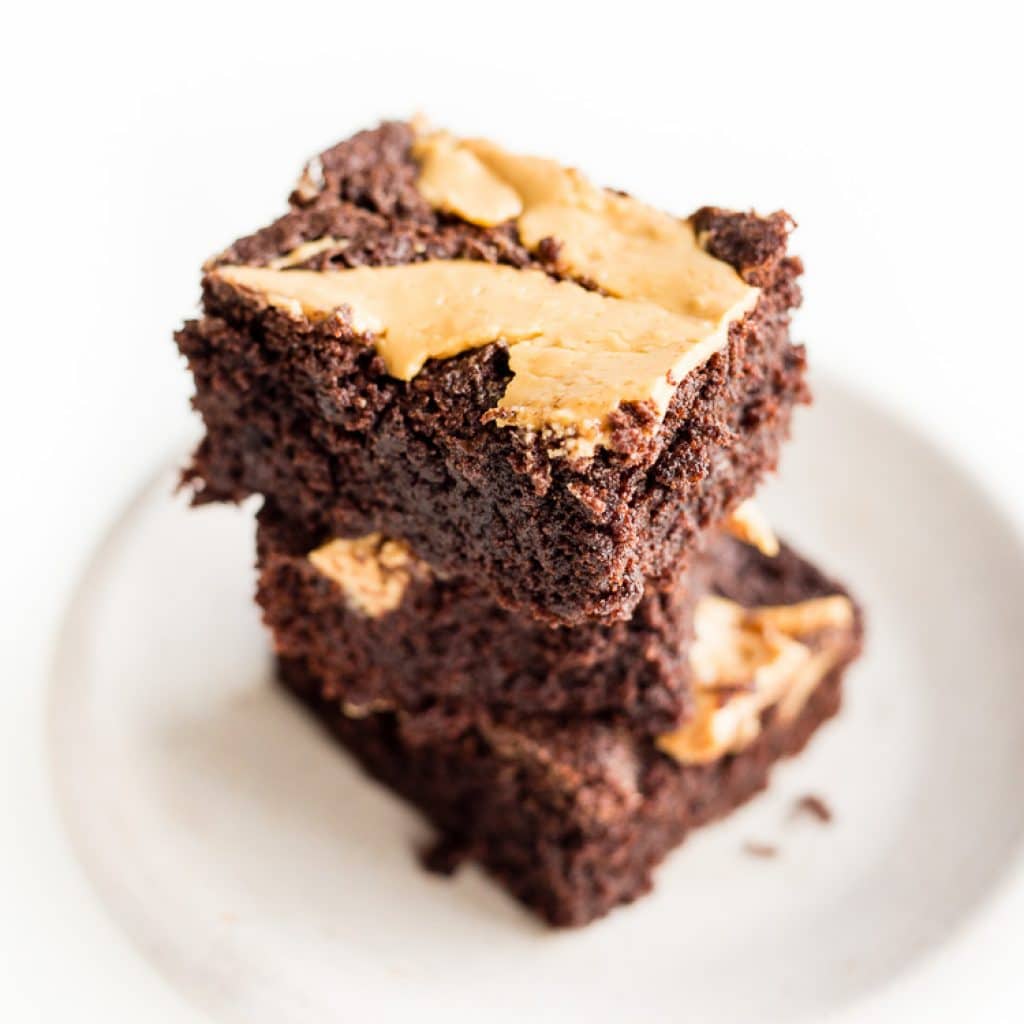 Gluten Free Peanut Butter Brownies stacked three high