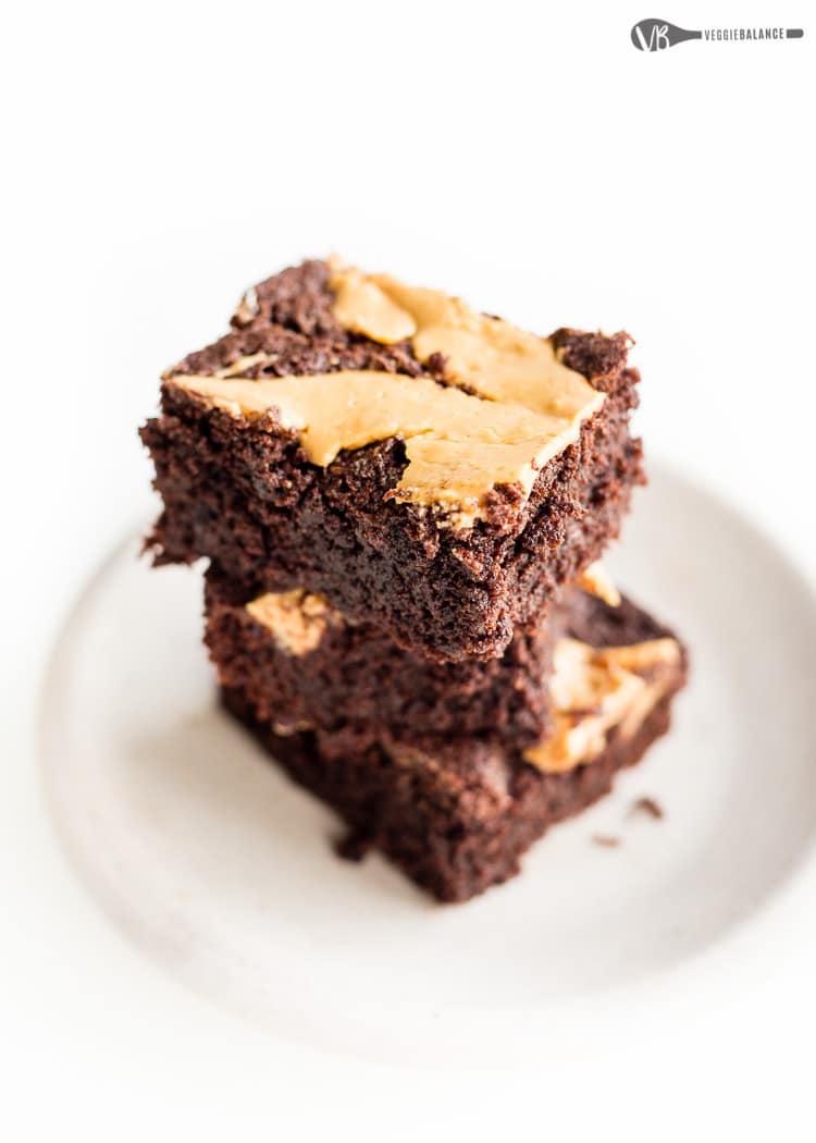 Gluten Free Peanut Butter Brownies stacked three high