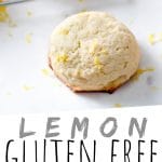 PINTEREST IMAGE with words "Lemon Gluten Free Cookies" Lemon Gluten Free Cookies with lemon zest on top