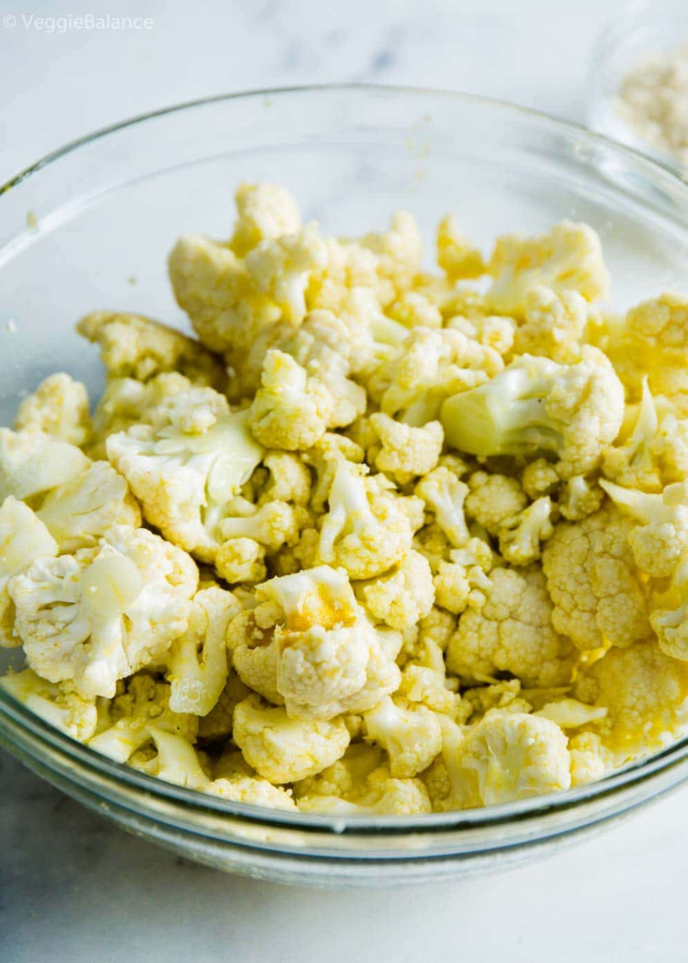 Prepped cauliflower ready to go onto roasting pan