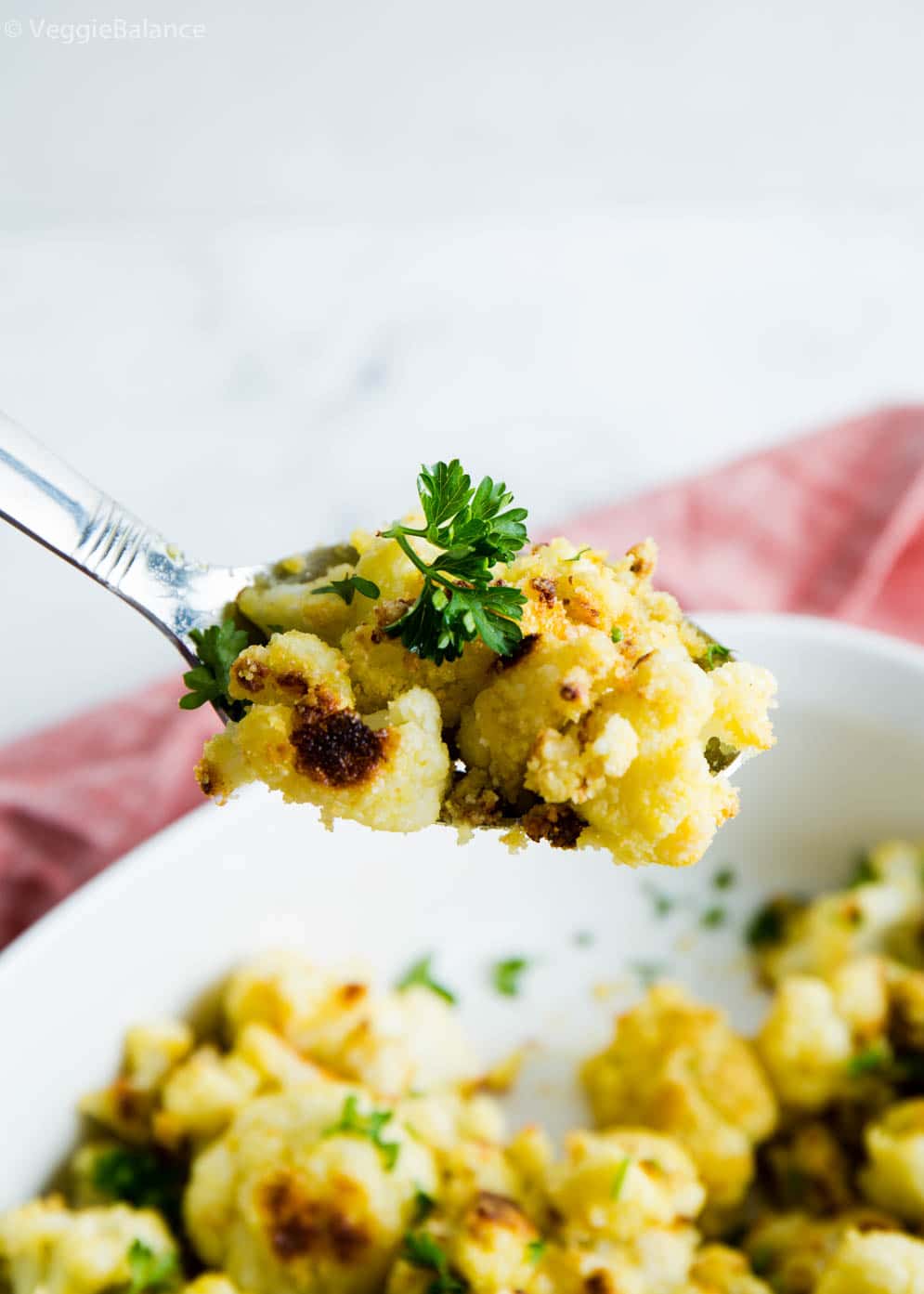 Vegan Roasted Cauliflower on spoon