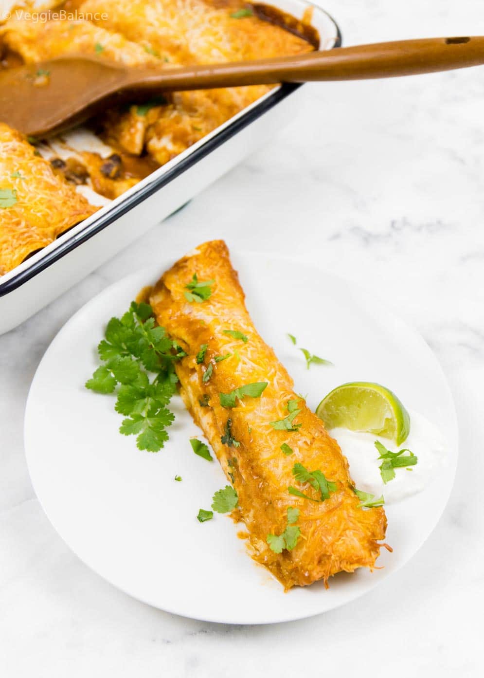 Black Bean Enchilada on a white plate