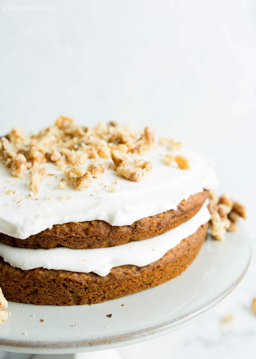 Vegan and Gluten-Free Carrot Cake on a cake dish