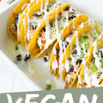 Pinterest Image with picture of tacos and words 'Vegan Baked Tacos'