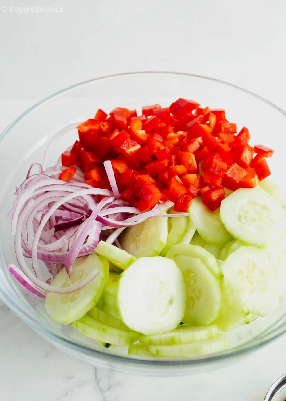 Bowl of asian cucumber salad ingredients 