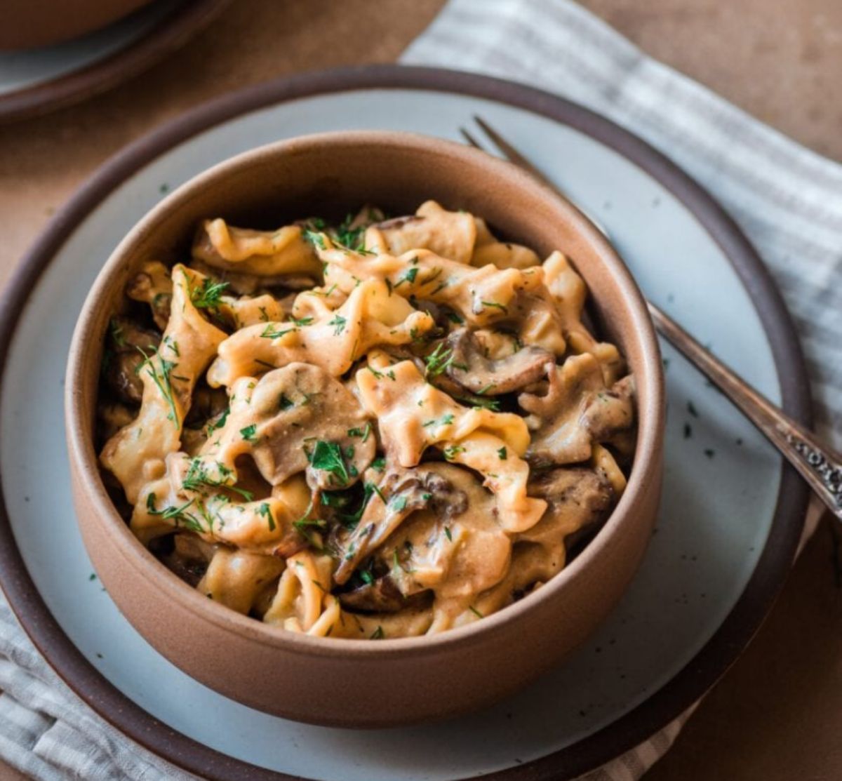 a bowl of creamy mushroom stroganoff